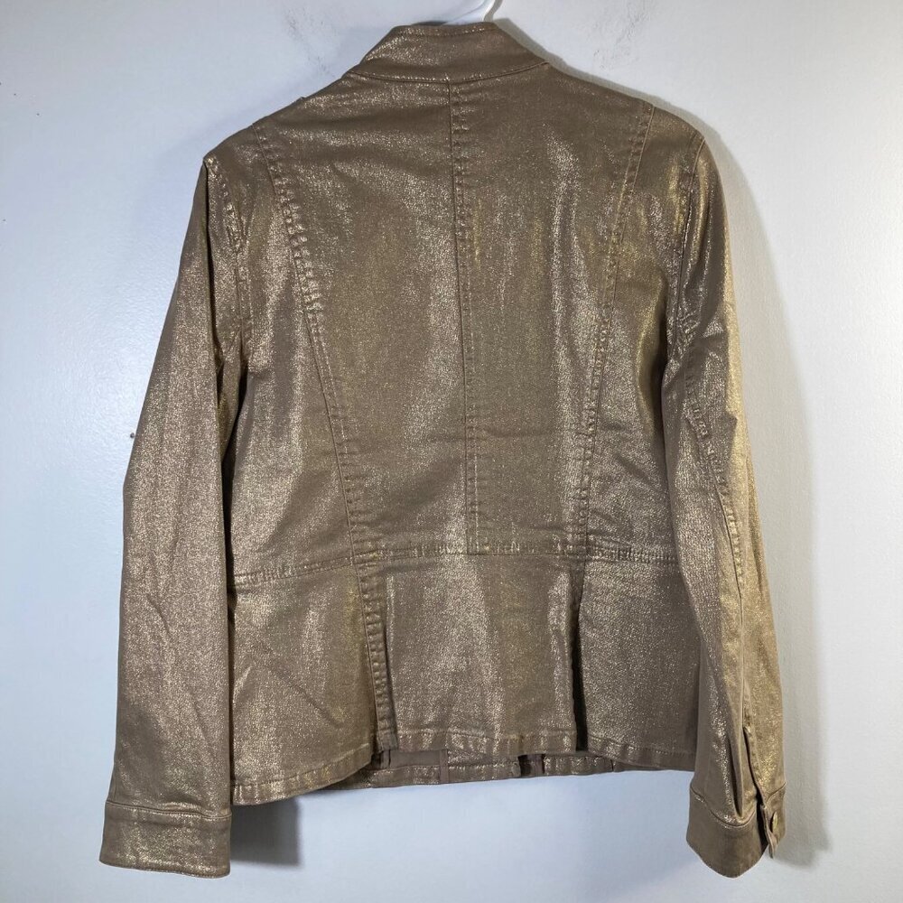 Womens Chicos Platinum Denim Utility‎ Jacket Stardust Gold M Cotton Spandex - Picture 2 of 8